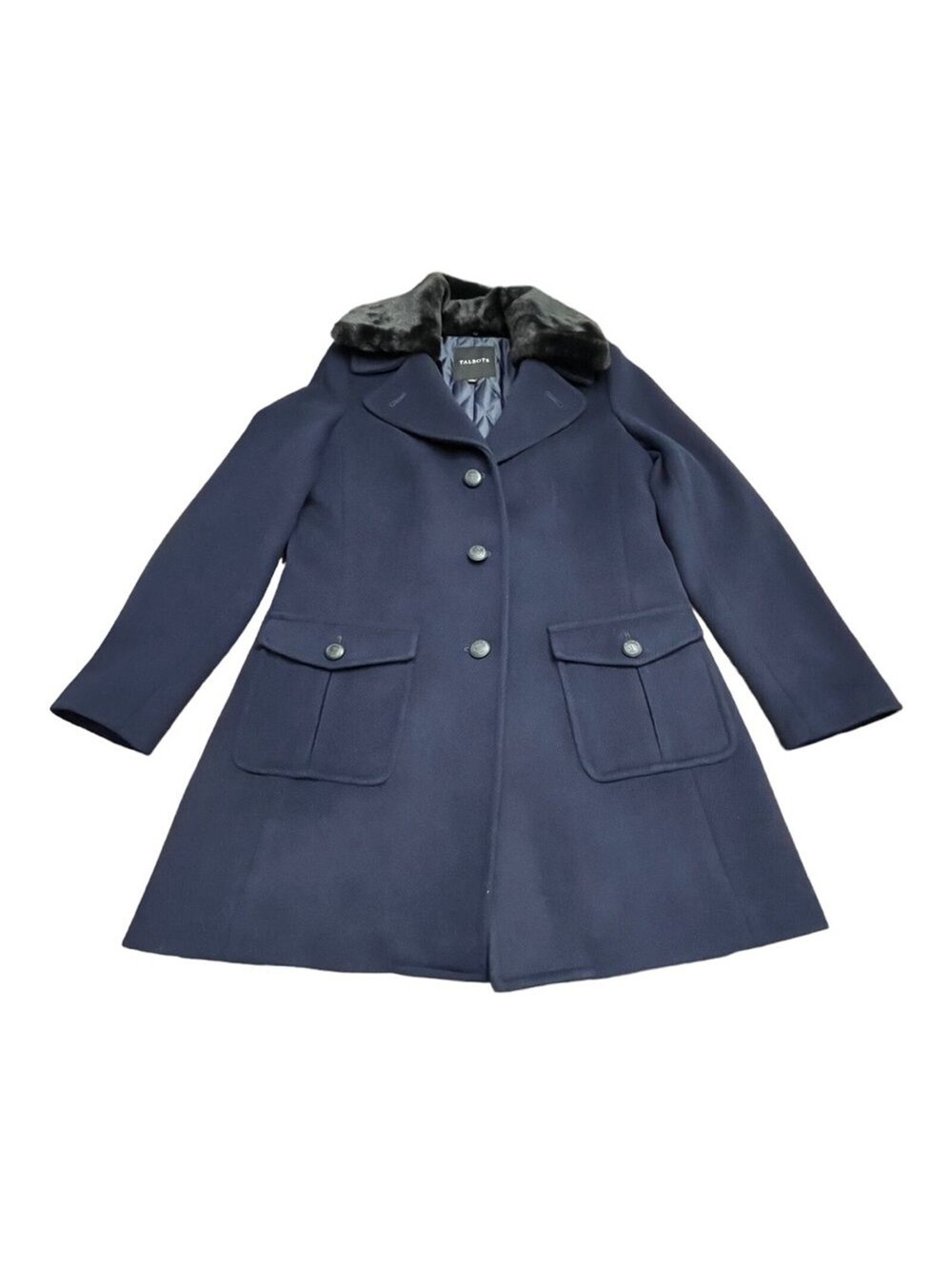 Talbots Vintage Wool Blend Navy Coat Removable Faux Fur Collar Women’s Size 10
